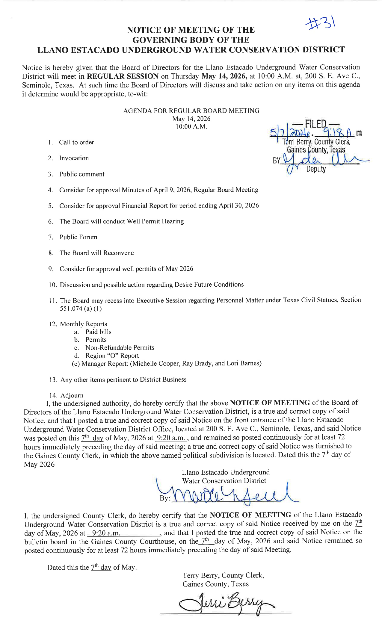 May Board Meeting Agenda