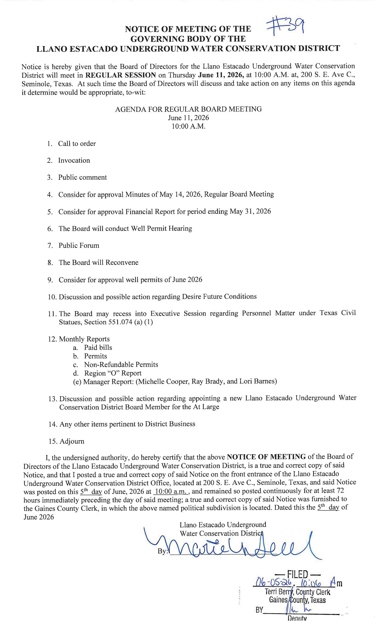 June Board Meeting Agenda