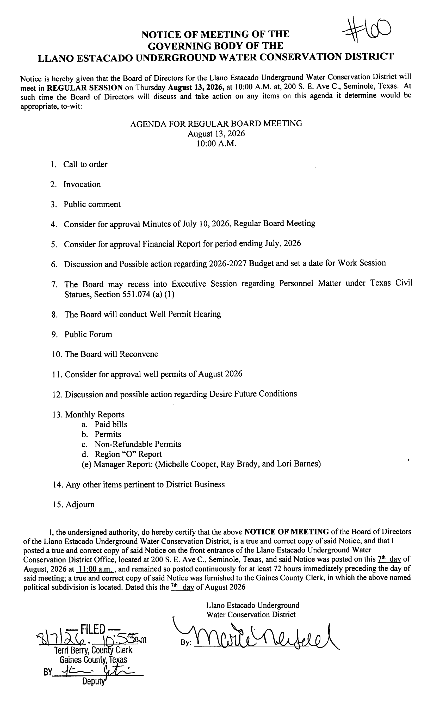 August Board Meeting Agenda