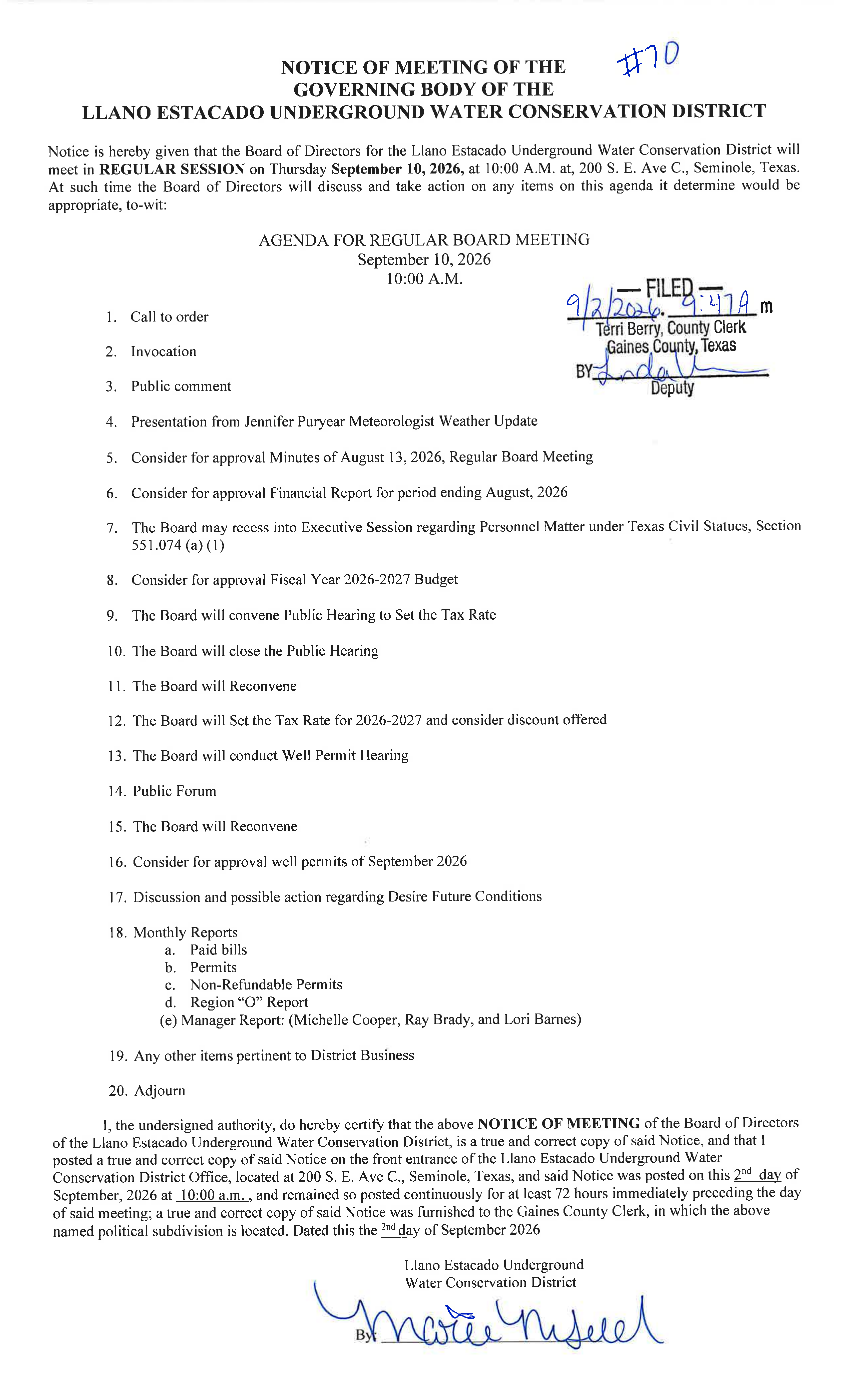 September Board Meeting Agenda