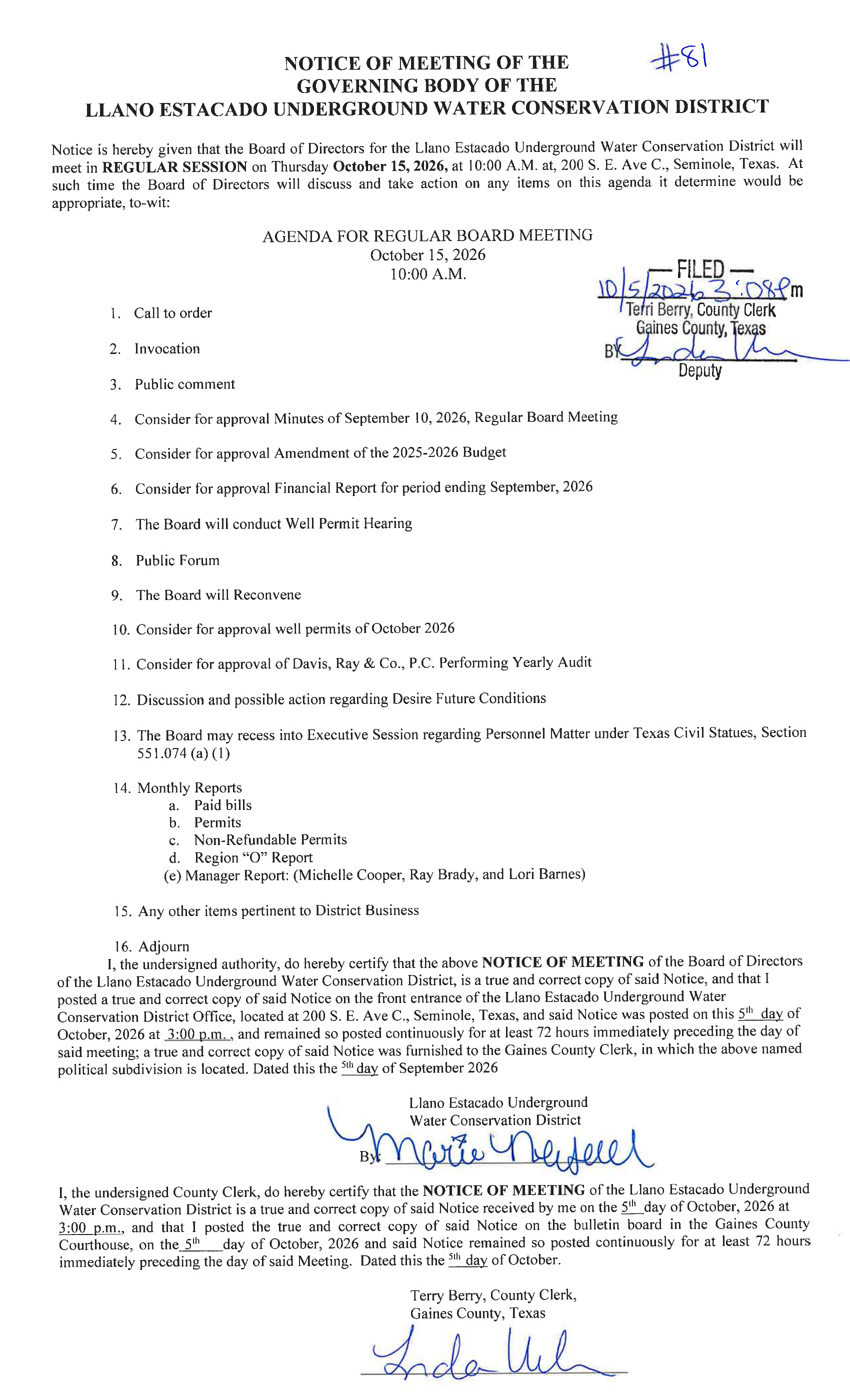 October Board Meeting Agenda