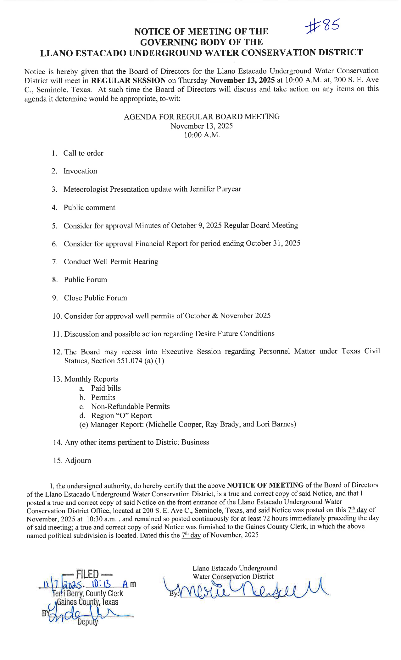 November Board Meeting Agenda
