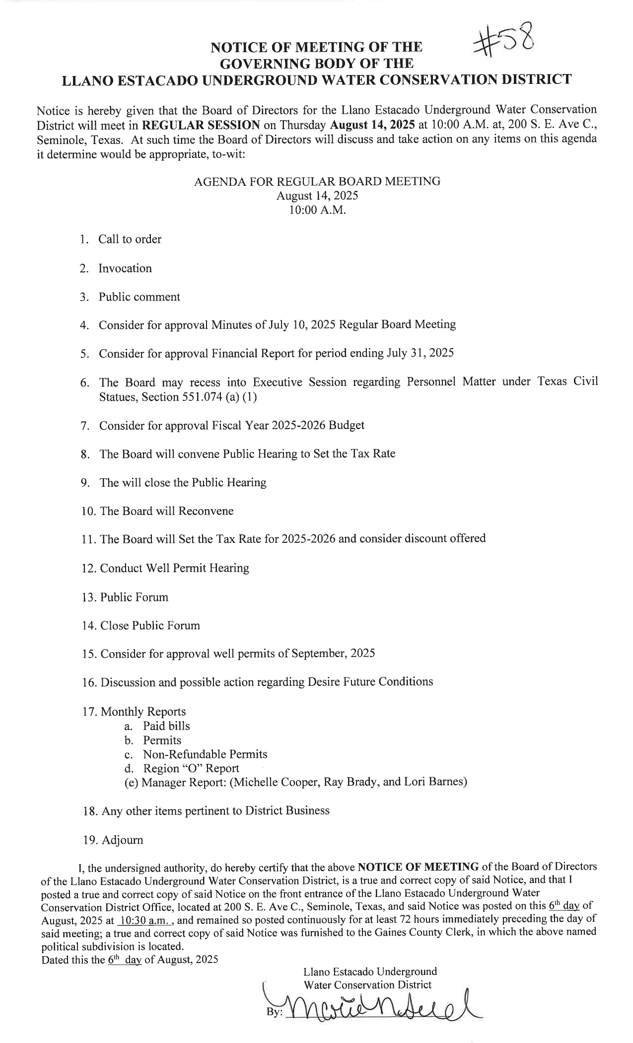 August Board Meeting Agenda