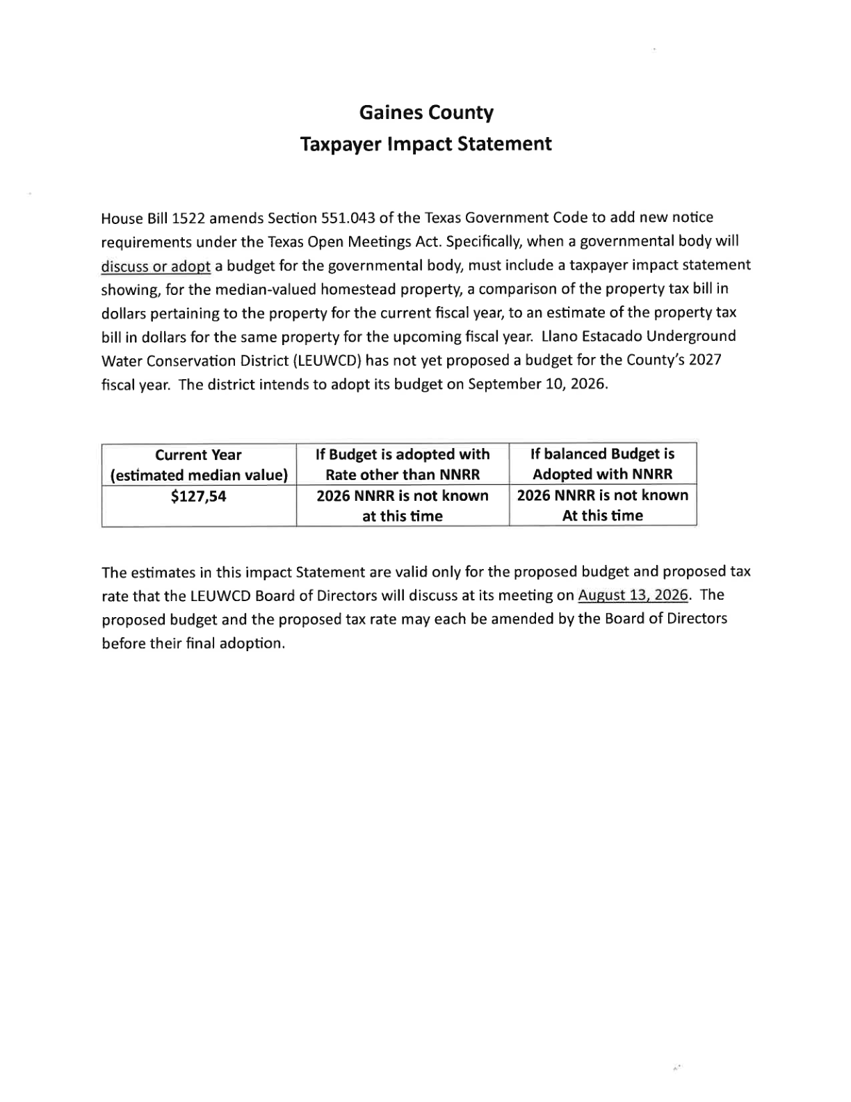 Gaines County Impact Statement